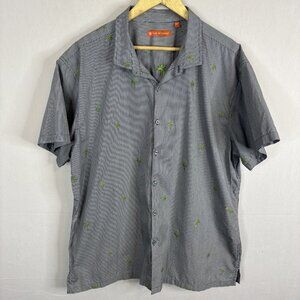 Tom Richard Palm Tree Embroidered Short Sleeve Button Shirt Men’s 2XL Gray